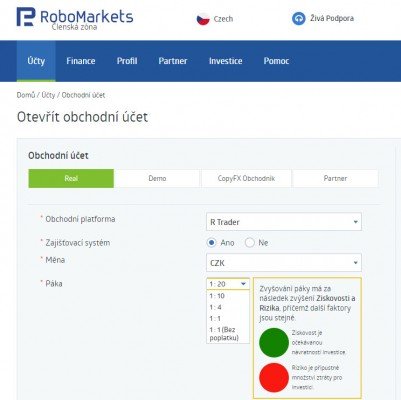 Otevření obchodního účtu u RoboMarkets