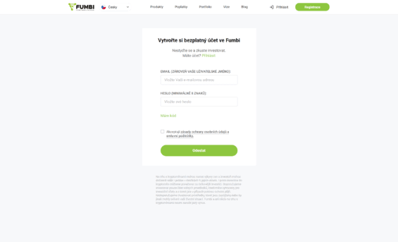 Recenze fumbi - registrační formulář
