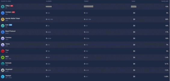 Staking v peněžence Atomic Wallet